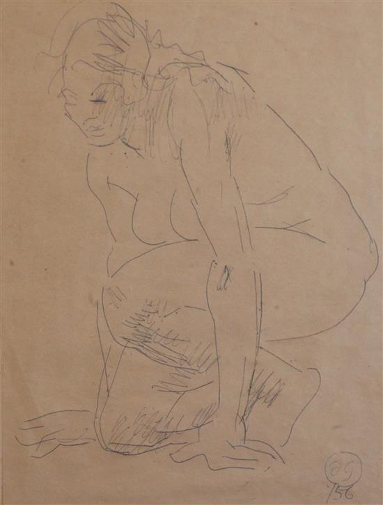 § Duncan Grant (1885-1978) Crouching female nude, 13.25 x 10.5in.